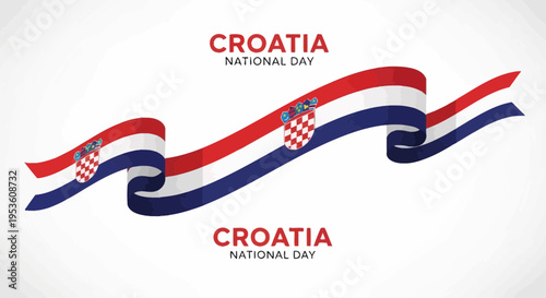 Croatia National Day Banner with Waving Flag and Text