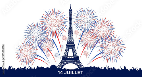 Eiffel Tower Fireworks Bastille Day Celebration Paris France