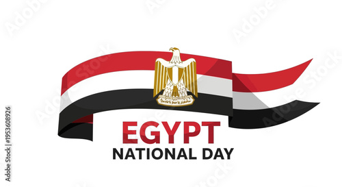 Egypt National Day Flag Emblem Eagle Ribbon Vector Graphic
