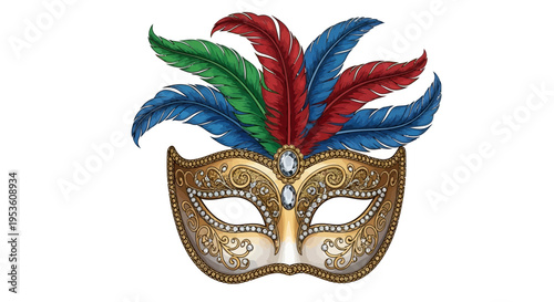Elegant Masquerade Mask with Feathers and Jewels