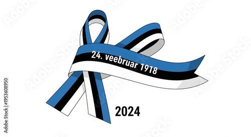 Estonian Flag Ribbon with Independence Day Date 24. veebruar 1918