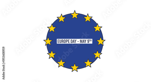 Europe Day Flag with Stars and Text "EUROPE DAY - MAY 9TH"