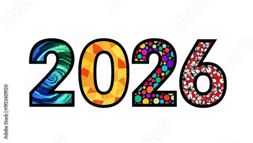 Colorful 2026 Typography with Patterns Inside Numbers.