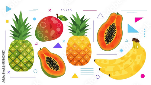 Assorted Tropical Fruits Displayed Together.