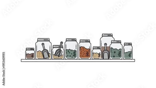 Collection of Jars with Various Contents.