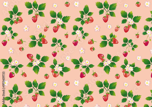 水彩風 レトロっぽい苺のパターンFresh fruit Series:Watercolor-style retro strawberry pattern
