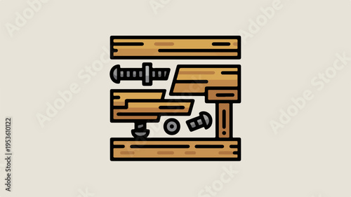 Wooden puzzle piece with screws and bolts on beige background symbolizing diy projects and hand tools