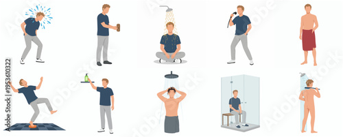 Flat Style Simple Man Daily Activity and Routine Life Illustration