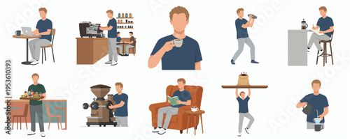 Flat Illustration Lifestyle of a Man in Different Activities Lifestyle