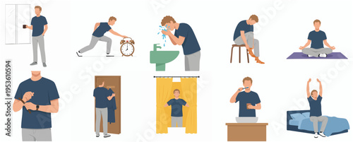 Simple Flat Illustration of Man Daily Routine Activities and Lifestyle