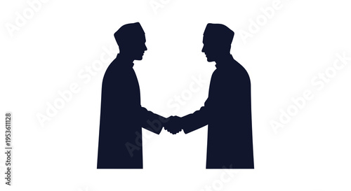 Two men in formal attire facing each other shaking hands a stark black silhouette high quality