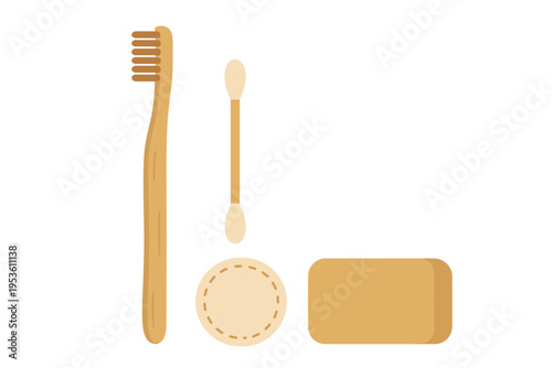 Eco-friendly dental and personal care items neatly arranged for sustainable hygiene practices