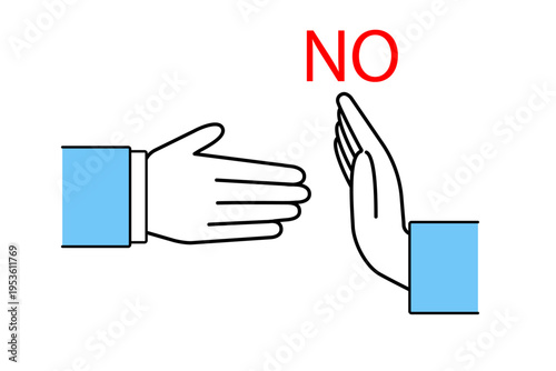 握手や契約を求めるビジネスマンとそれを断る人物の手