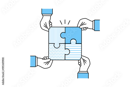様々な配色が施されたパズルを合わせるビジネスチーム