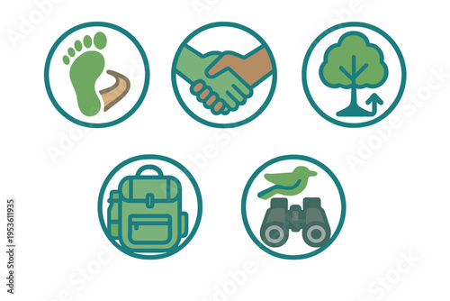 Nature exploration symbols representing outdoor activities and environmental awareness in an educational setting