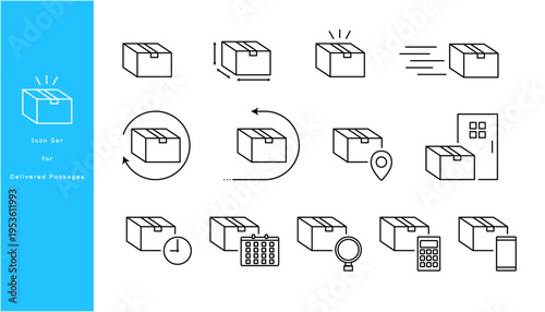荷物の配達や日時指定や置き配など荷物に関するアイコンセット