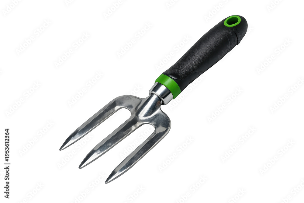 Obraz premium Garden hand fork with black and green handle, transparent background