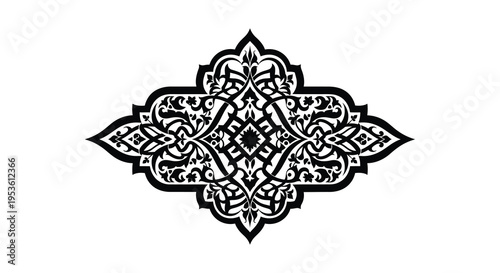 Intricate black ornamental design featuring symmetrical patterns and detailed floral motifs a stunning silhouette high quality