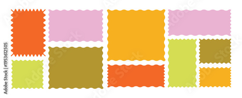 Color rectangle frames with wiggly borders. Cloudy wave curve edge frame vector set colorful wavy edge frames. 