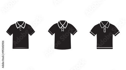 Black polo shirts with white trim and buttons on white background  various styles