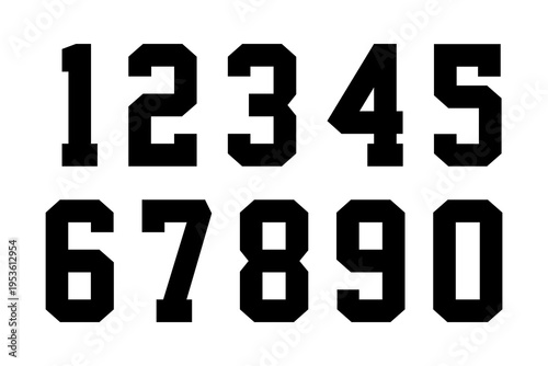 Sport numbers set. Varsity font numbers collection. Athletic jersey number symbol. Vector illustration.