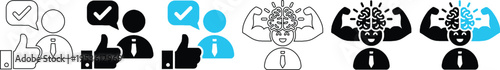 Professional Business Mental Strength and Client Feedback Vector Icon Set for UI Design