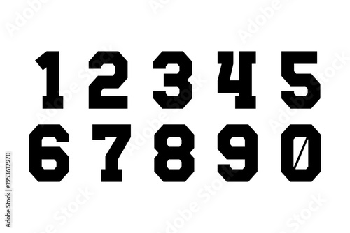 Sport numbers set. Athletic jersey digits. Football number symbol. Vector illustration. Varsity style numerals collection. Team player font set.