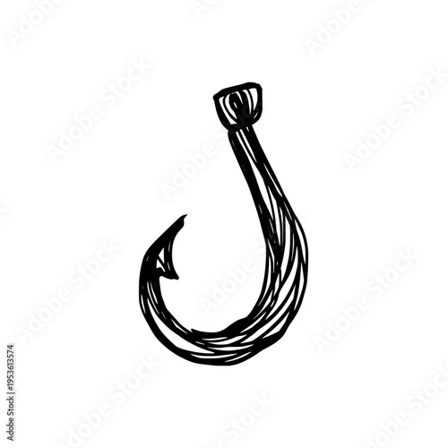 Fishing hook icon logo design. Fish hook sign and symbol. Fishing hook icon. Equipment for outdoor hobby and sport fishing.