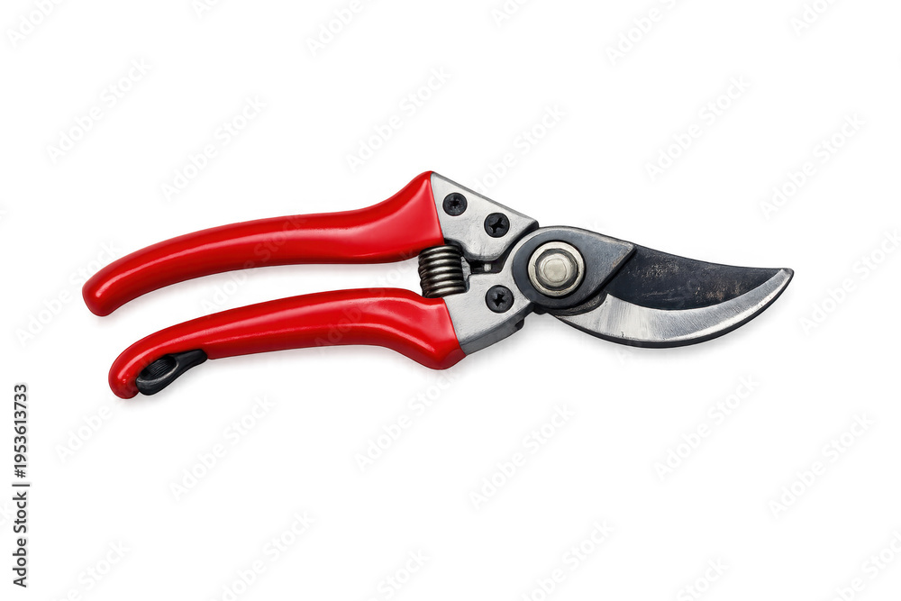 Fototapeta premium Garden pruning shears with red handles on transparent background