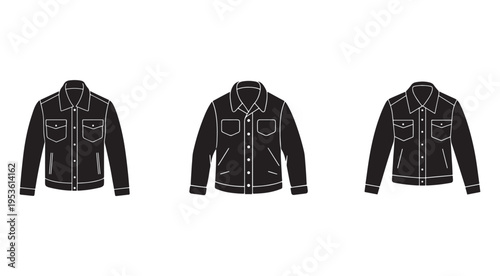 Denim jackets in different styles and designs  various denim shirts with buttons and pockets  fashion illustrations