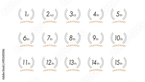 アニバーサリーロゴセット(1周年 2周年 3周年 4周年 5周年 6周年 7周年 8周年 9周年 10周年 11周年 12周年 13周年 14周年 15周年お祝い 周年記念 イベント 設立記念：anniversary icon 14