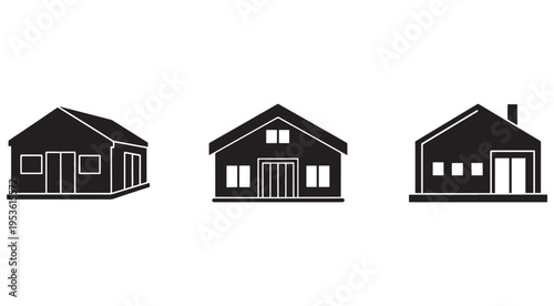 Set of simple house silhouettes with white outlines on clean background  various house designs