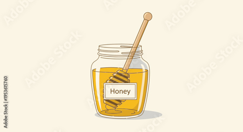 Glass jar of golden honey 1.