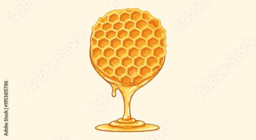 Golden honeycomb on wine glass stem.