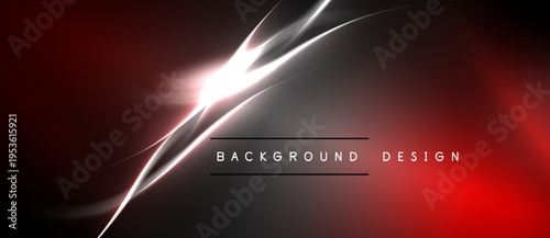 Abstract design features bright lines over dark red, black gradients. Text reads background design. Modern, dynamic visual element.