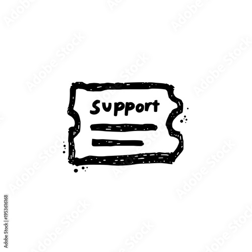 Support ticket icon logo design. Help desk assistance sign and symbol. Support request icon. Hand drawn doodle style illustration for customer service.