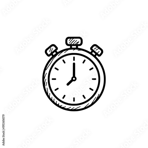 Doodle stopwatch timer icon logo design. Hand drawn chronometer sign and symbol. Stopwatch icon. Fitness and productivity tracking.