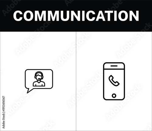 Modern Communication Line Icons Vector Set: Customer Support Chat Bubble and Smartphone Call for Digital Marketing & Web Design