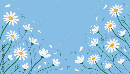 Gemini said

Seamless floral background pattern featuring blue daisy and chamomile flowers with yellow centers blooming in a spring nature design for a summer wallpaper illustration