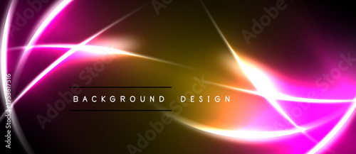 Abstract neon lines create vibrant background. Pink, orange hues dominate design, offering modern aesthetic. Smooth curves intersect, forming dynamic composition.