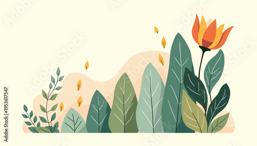 A calming, minimalist illustration featuring leafy branches. Ideal for wellness brands, nature-inspired designs, or as a background element to convey 