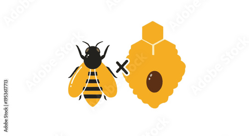 Bee next to honeycomb illustration.