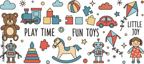 Kids Toys Play Time Nursery, Illustration Doodle Cartoon Collection