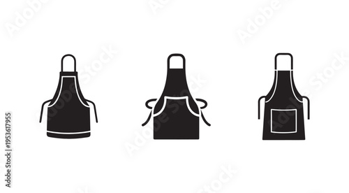 Three black aprons with white outlines isolated on white background  apron designs  kitchen accessories