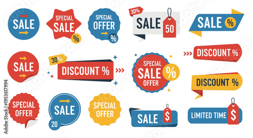 Colorful sale stickers and labels.