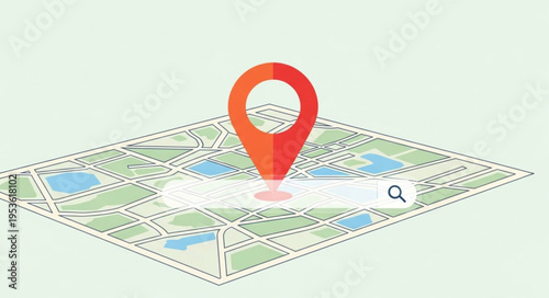 Location Pin on Map with Search Bar for Navigation and Discovery.