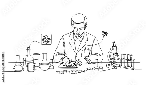 A scientist working in a laboratory with various equipment and test tubes
