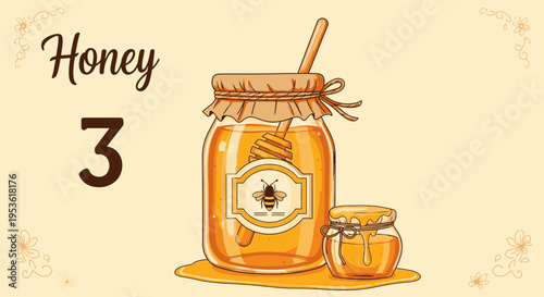 Honey jar with wooden spoon.
