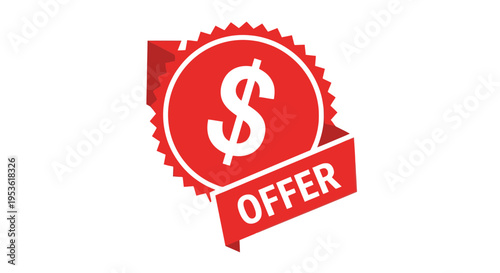Red dollar sign offer sticker icon.
