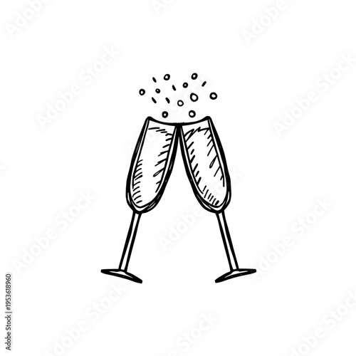 Wedding champagne toast icon logo design. Celebration toast sign and symbol. Champagne glasses icon. Wedding or anniversary party.